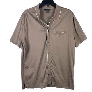 Banana Republic Luxe Touch Tipped Mens Polo Sz L Brown Preppy Classic Old Money